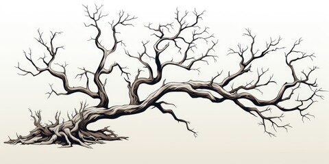 Fototapeta premium illustration of a dry tree on a white background, simple black white coloring pages. Generative AI