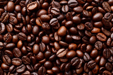 Top view of roasted coffee bean texture background