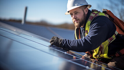Solar Technician Installing Solar Panels 