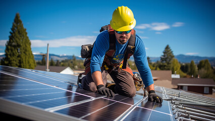 Solar Technician Installing Solar Panels 