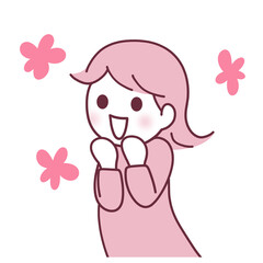 手を合わせて喜ぶ女性のイラスト