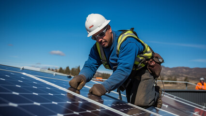Solar Technician Installing Solar Panels 