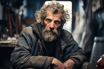 Obraz premium homeless man posing sad and serious at the camera