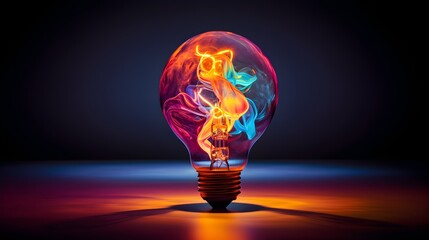 Luminescent Lightbulb Radiating Vivid Colors Symbolizing Creative Inspiration and Innovation