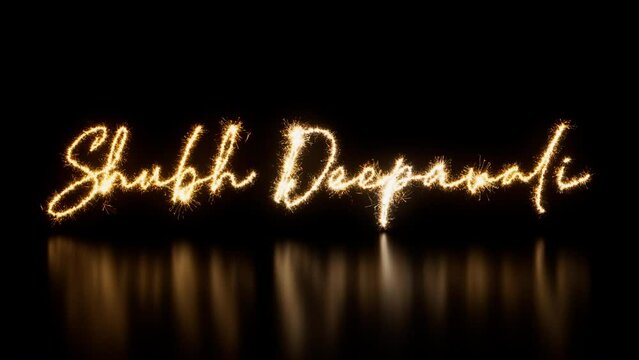 Gold Sparkler Firework Text with Shubh Deepavali Caption on Black. Animated Holiday Banner. Seamless Loop.