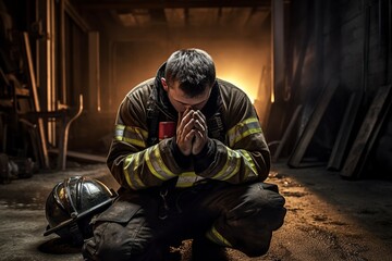 firefighter praying safety protection faith and religion