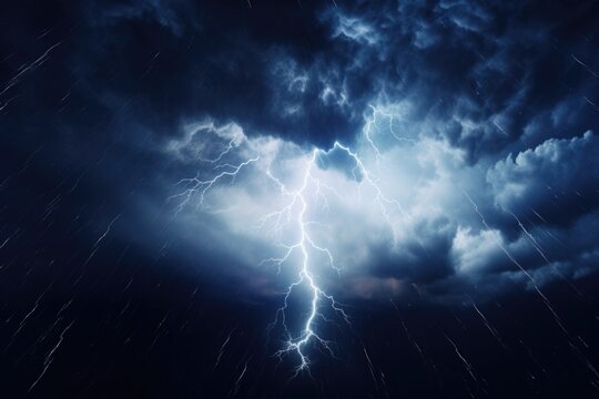 A powerful lightning bolt striking through a dramatic cloudy sky. © Vladimir Polikarpov