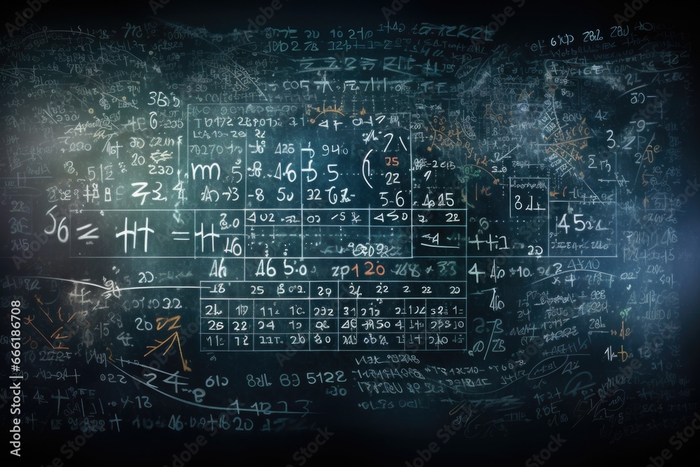 Poster A blackboard covered in a multitude of writings. This versatile image can be used to depict education, brainstorming, creativity, or problem-solving.