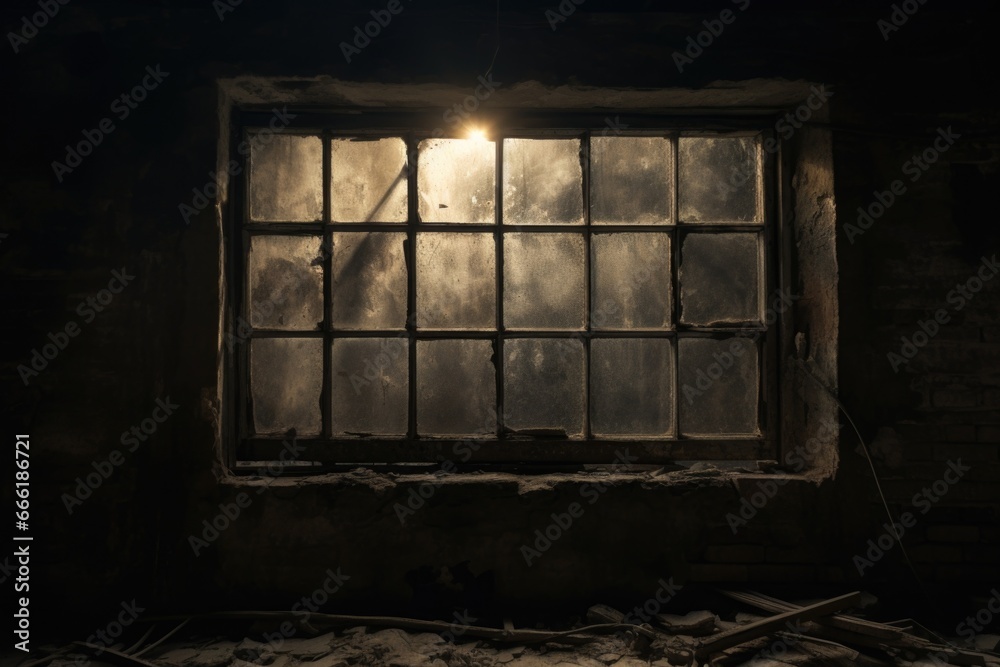 Poster A window with a beautiful beam of light shining through. Perfect for adding warmth and ambiance to any project