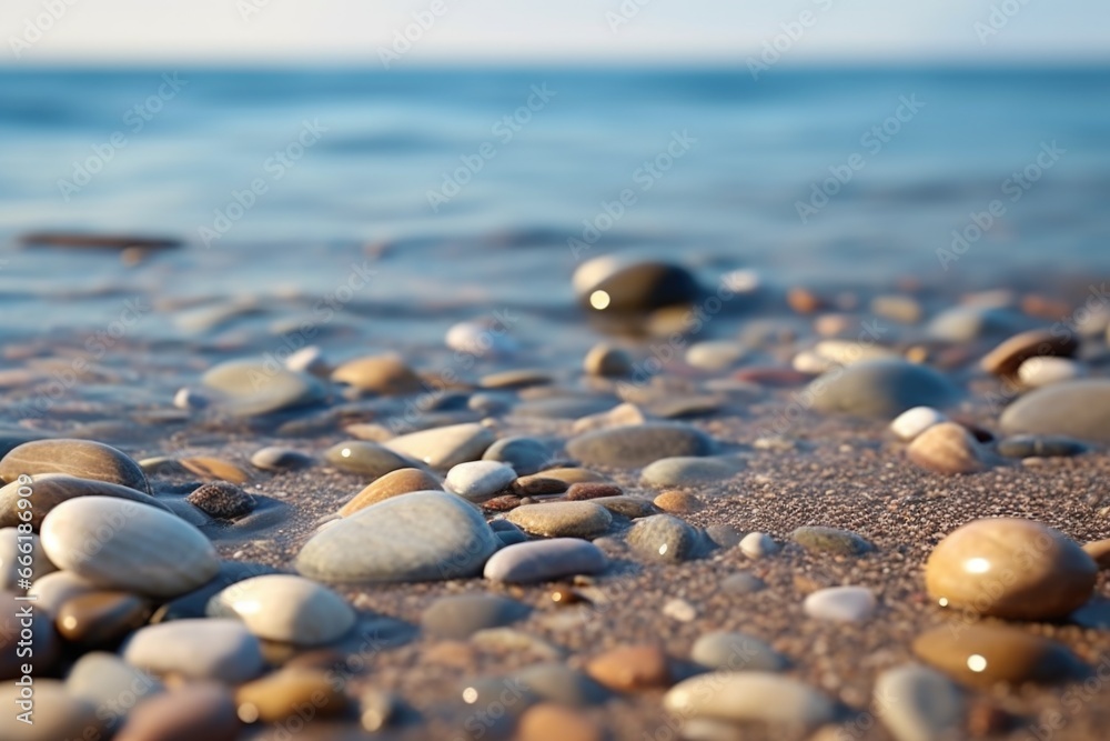 Aufkleber a close-up view of rocks on a beach near the ocean. this image captures the natural beauty of the ro