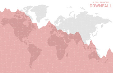 Global business downfall with a falling arrow and world map
