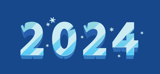 2024 Sculpted In Crystalline Ice Font, Glistening With Frosty Elegance. Frozen Symbol Of The Upcoming Year