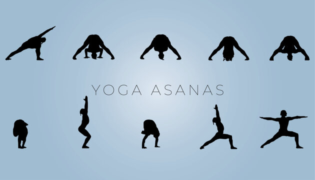 Posiciones de Yoga Asanas Iconos poses de yoga vectorizadas siluetas