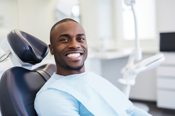 young black man visits a dentist - obrazy, fototapety, plakaty