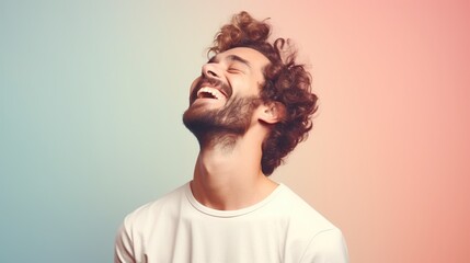Laughing Man isolated on the Minimalist Pastel Color Background
