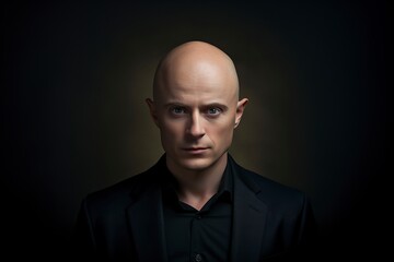 Fototapeta premium attractive man with a shaved head posing seriously in front of the camera