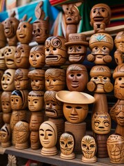 Different wooden souvenirs at the local Mexican market
