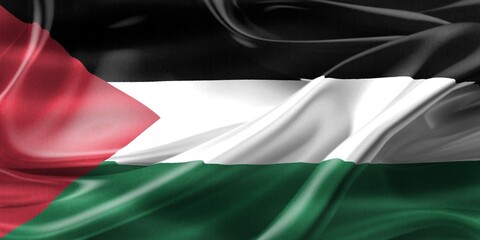 3D-Illustration of a Palestine flag - realistic waving fabric flag