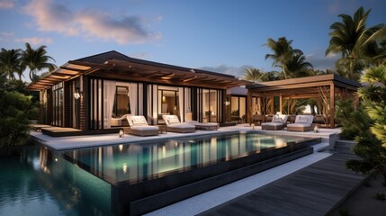 Fototapeta premium Describe a luxury villa equipped with the latest tech gadgets, such as smart mirrors, automated climate control, and entertainment systems