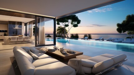 Fototapeta premium Describe a luxury villa equipped with the latest tech gadgets, such as smart mirrors, automated climate control, and entertainment systems