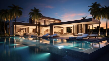 Fototapeta premium Describe a luxury villa equipped with the latest tech gadgets, such as smart mirrors, automated climate control, and entertainment systems