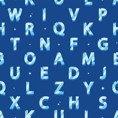 Seamless Pattern Featuring Frosty, Ice-themed Font Letters, Intricately Designed With A Crystalline Texture, Tile