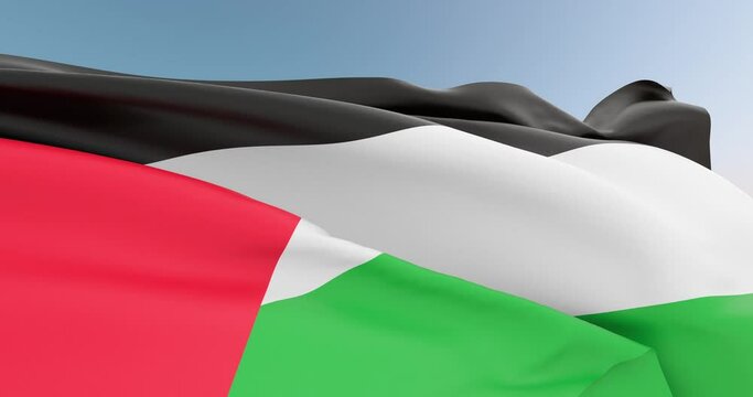 Photorealistic animation of the State of Palestine flag waving on the wind. Seamless Loop. 4K, Ultra HD resolution.