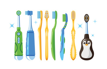Set of Toothbrushes. Manual, Electric, Bamboo, Travel, Child, Sonic, Interdental and Silicone Brushes for Teeth Care
