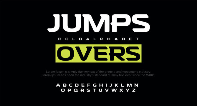 JUMPS Modern abstract digital alphabet font. Minimal technology typography, Creative urban sport fashion futuristic font and with numbers. vector illustration