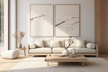Elegant Living Room with Cherry Blossom Art