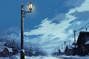 a vintage streetlamp streetlight in winters season