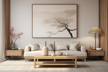 Sophisticated Living Room with Abstract Tree Art
