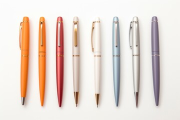 A selection of colorful, high-quality writing instruments, flawlessly isolated on a clean white background