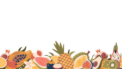 Seamless Pattern With Luscious Tropical Fruits. Juicy Pineapples, Mangoes And Zesty Papaya Create A Refreshing Tile