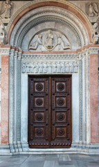 door of church showing detail, Italy