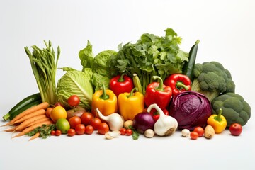 An assortment of fresh and vibrant vegetables, individually isolated against a clean white backdrop