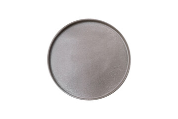 Empty round ceramic plate on a dark textured background