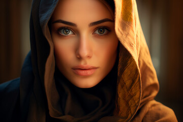 A woman in a hijab. Beautiful eyes of a Muslim woman
