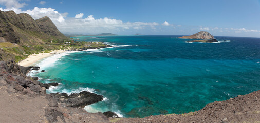 Hawaiian Islands Oahu view of the island on a sunny winter day