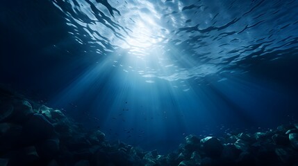 Fototapeta na wymiar Sunlit Depths: Tranquil Underwater Expanse with Dynamic Play of Light and Shadows