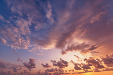 Amazing cloudscape on the sky at sunset time.