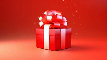 Radiant Christmas Gift on Red Background, generative ai