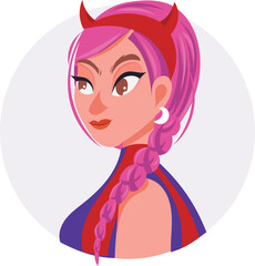 Girl blue cartoon girl vector illustration young character face, halloween idea woman with pink hair, pretty portrait avatar in social media costume party