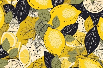 Abstract lemon pattern in an illustrative style. Generative AI - obrazy, fototapety, plakaty