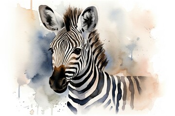 zebra drawing watercolor - obrazy, fototapety, plakaty