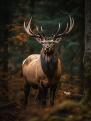 Naklejka na ściany i meble Big elk in the forest illustrated using generative Ai