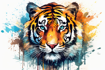 Naklejka premium Tiger head watercolor illustration style