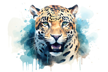 Jaguar head watercolor illustration style