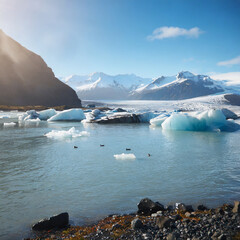 Beautiful cold landscape picture of icelandic glacier lagoon bay