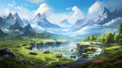 Fototapeta premium Open World Fantasy Landscape Game Art